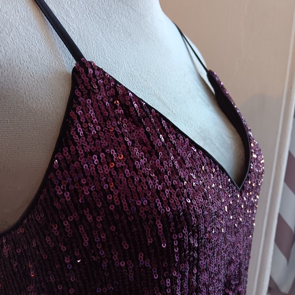 Pink purple sequin Express V neck spaghetti strap top Holiday - Picture 2 of 3